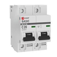 Автоматический выключатель 2P 20А (C) 10kA ВА 47-100 Basic | код  mcb47100-2-20C-bas | EKF